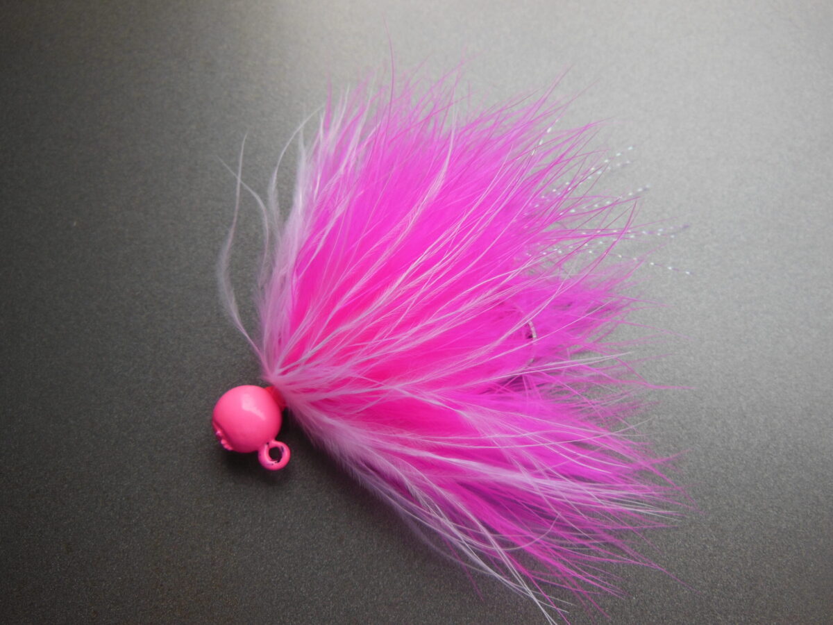 Dinger Jigs Salmon Marabou Frosted Tips scaled 1200x900 - Salmon Marabou Jigs